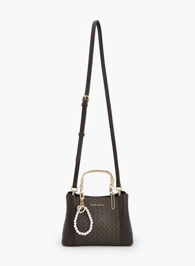 Flora Bella By Shoexpress Floral Print Bag With Metallic Handles, Pearl Charm, And A Detachable Shoulder Strap